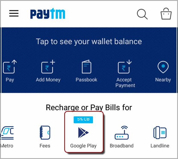 Add Money To Google Play Using Paytm
