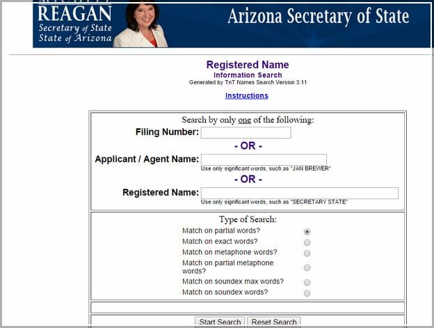 Arizona Secretary Of State Business Entity Search