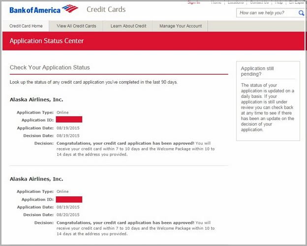 Bank Of America Credit Card Status