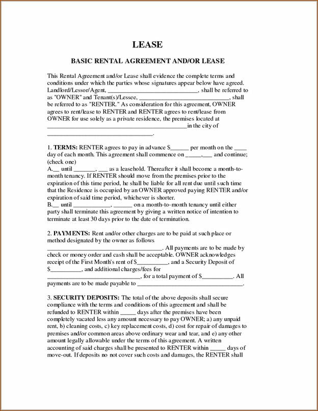 Basic Lease Agreement Form