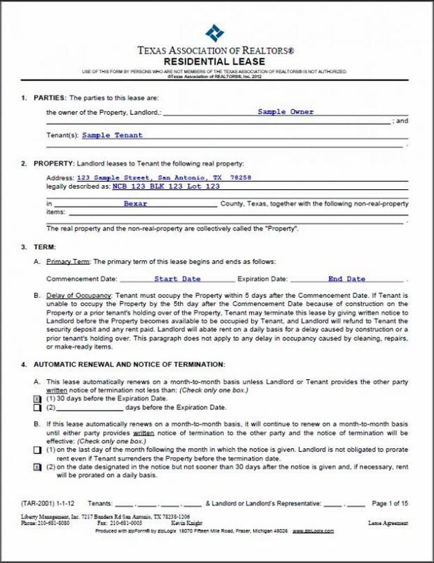 Basic Rental Agreement Or Residential Lease Word Doc