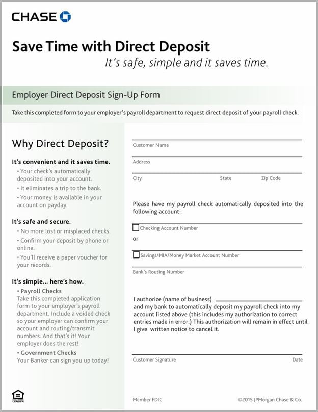 Chase Bank Form For Direct Deposit