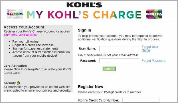 Kohl's Charge Account Pay Bill Number