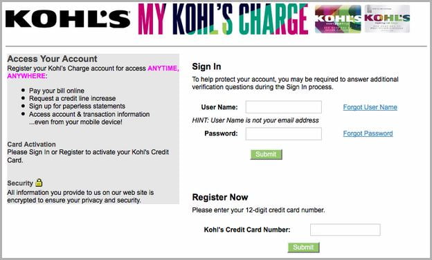 Kohls Credit Card Account Sign In