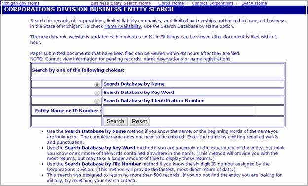 Michigan Business Entity Search Lara