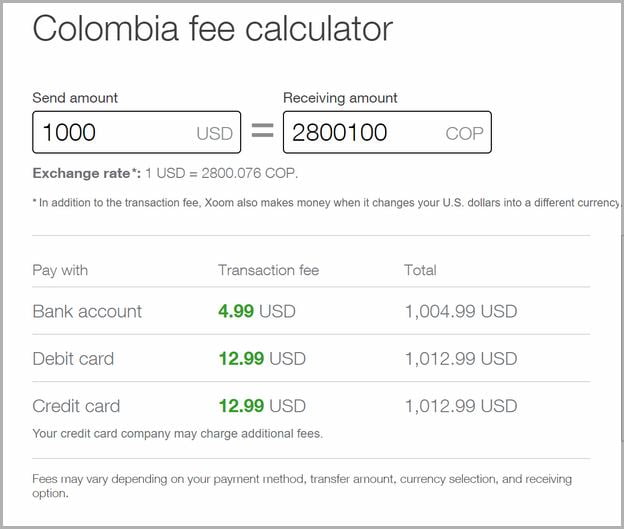 Xoom Send Money To Colombia